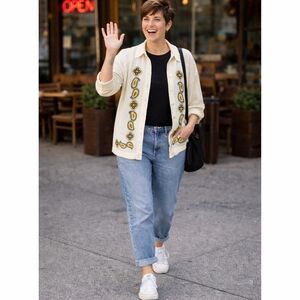 Vtg 60s Talbott Traveler Cardigan Sweater Off White Yellow Gray Paisley Dacron